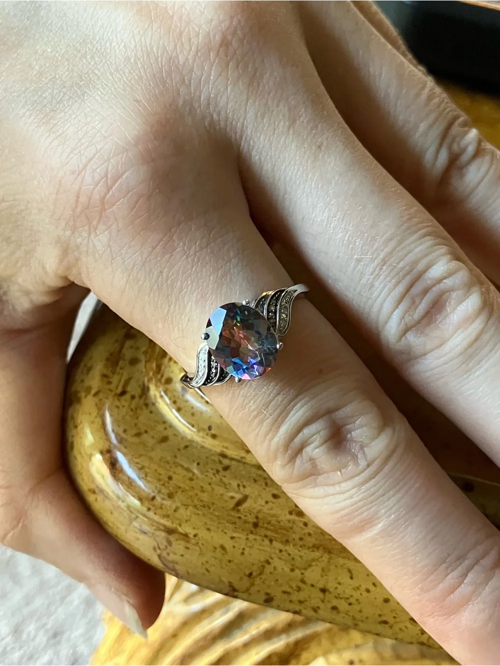 Northern Lights Quartz Diamond Ring Size 9